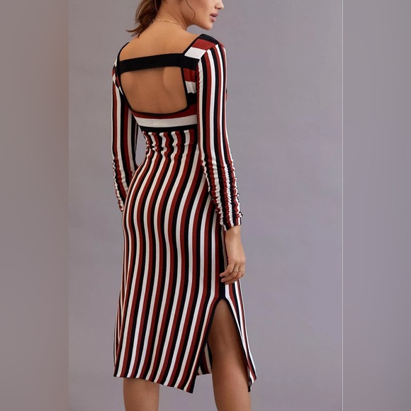 Anthropologie Striped Sweater Midi Dress Size M Long Sleeve Casual Open Back - Picture 4 of 13